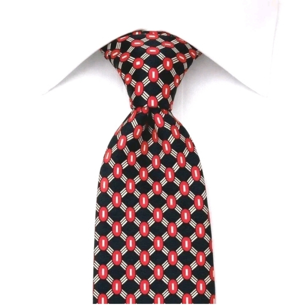 LIBERTY of LONDON  Silk Mens Tie Red/Black Designer  Geometric Classic 57"